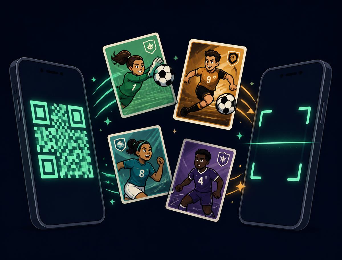 Dos móviles intercambiando cromos con un código QR en Repes.app